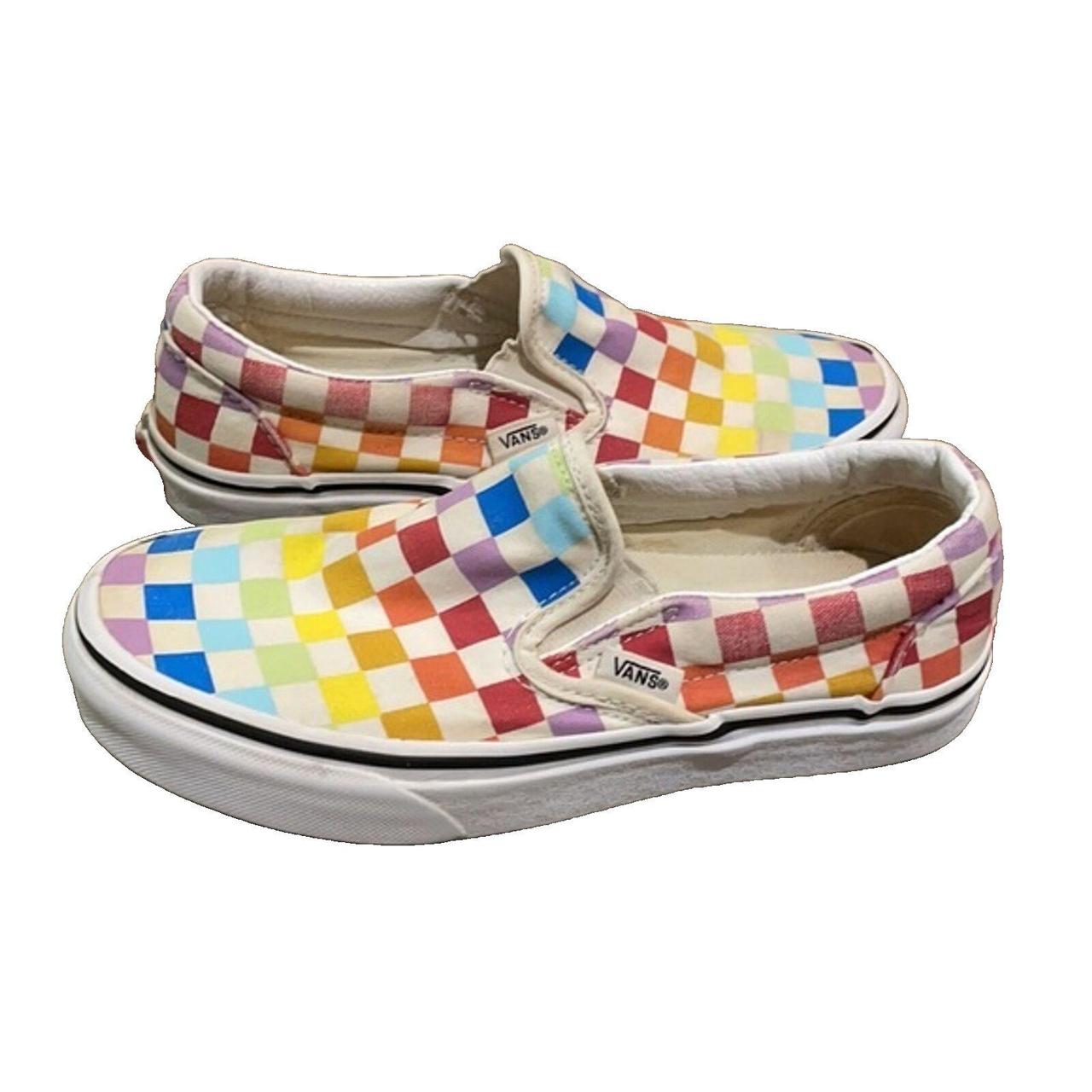 Checkerboard vans rainbow womens best sale