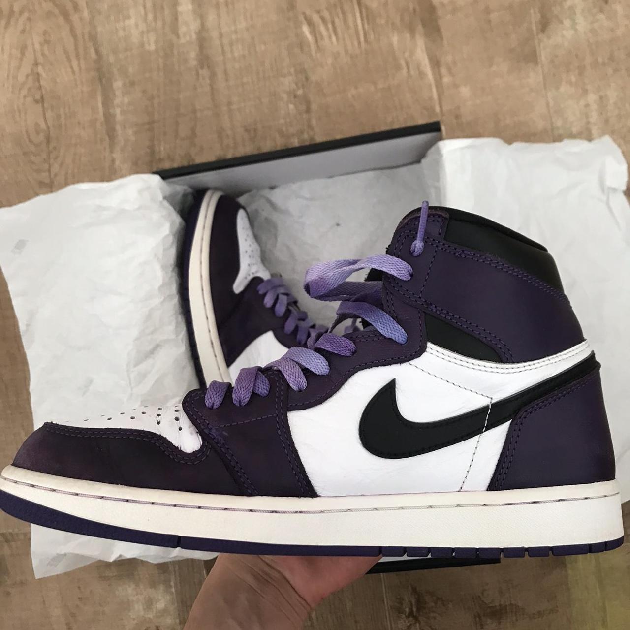 Air Jordan 1 high court purple 2020 used, some flaws... - Depop