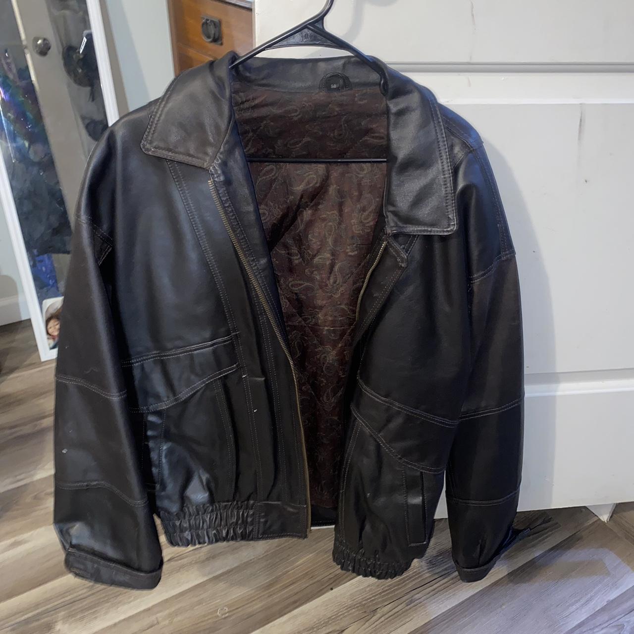 Brown leather jacket could fit a L or XL, brand... - Depop