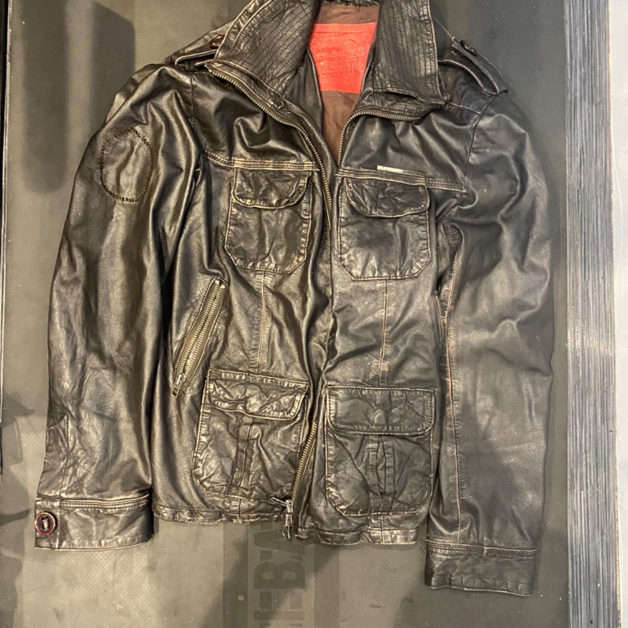 mens superdry leather jacket as seen on david. Depop