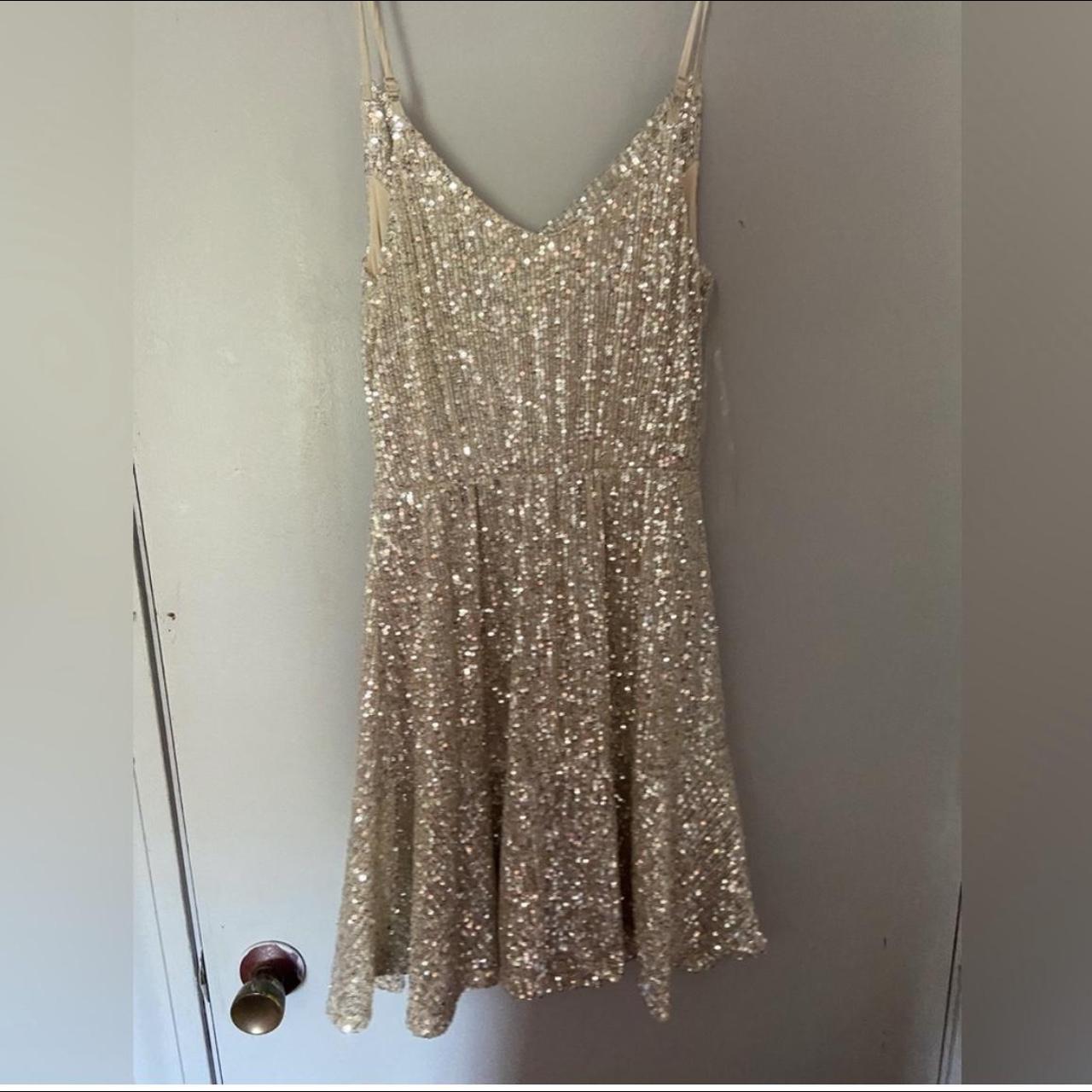 Gold sequin mini dress, new with tags - Depop