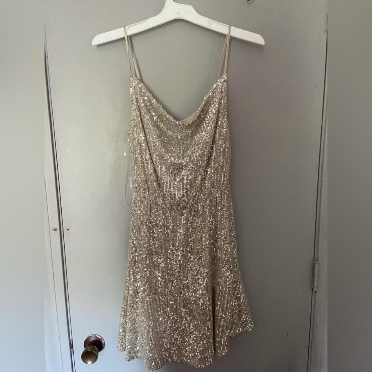 Gold sequin mini dress, new with tags - Depop