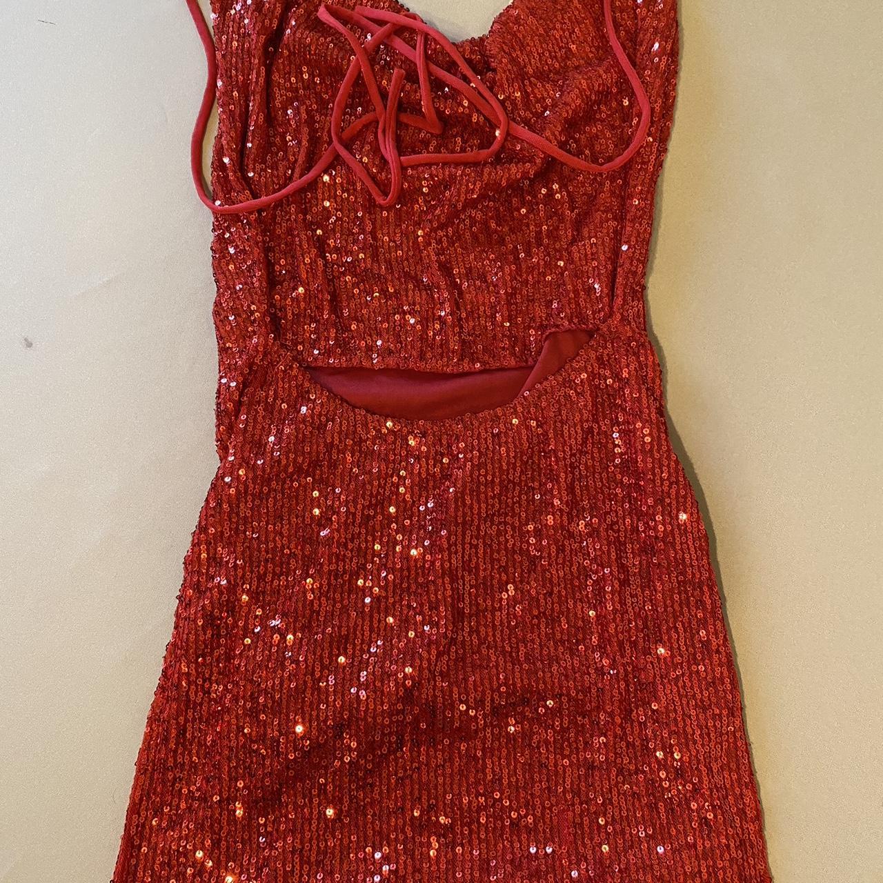 Red sequin fashion nova party dress. Open back and... Depop