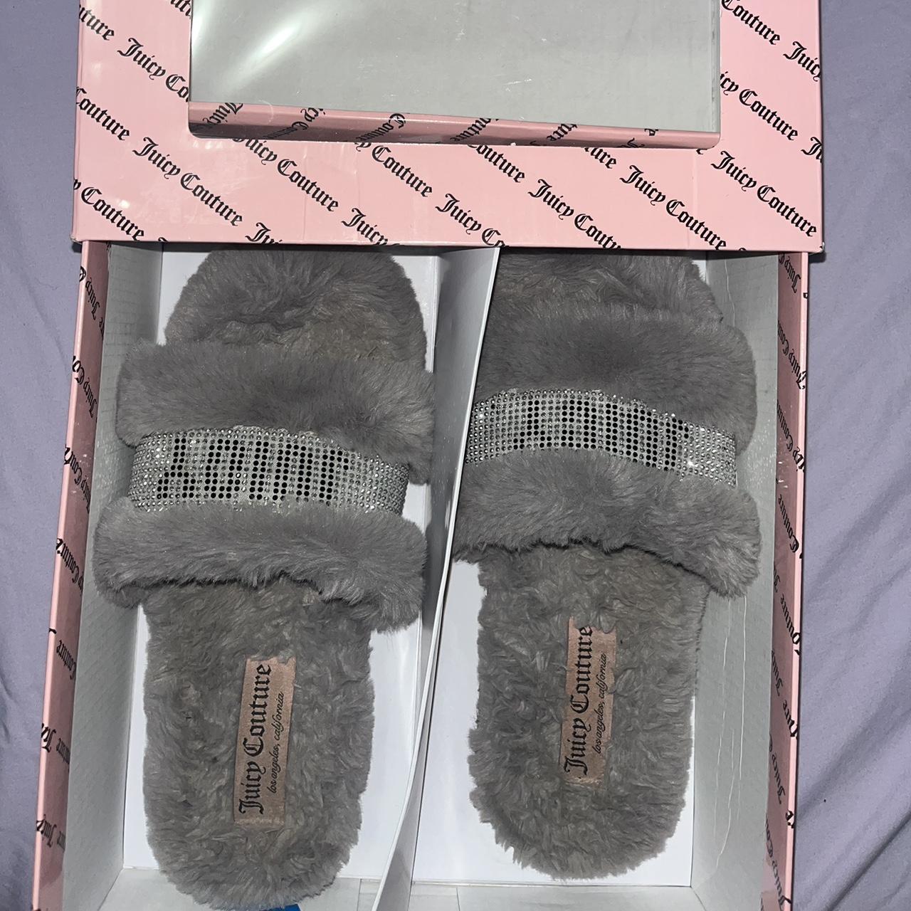 Juicy couture fuzzy bling slides in a grey color... - Depop