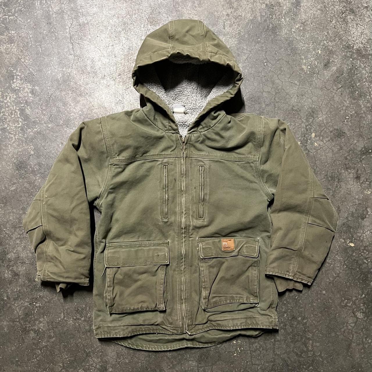 Green Carhartt Sherpa lined Jacket Condition -... - Depop