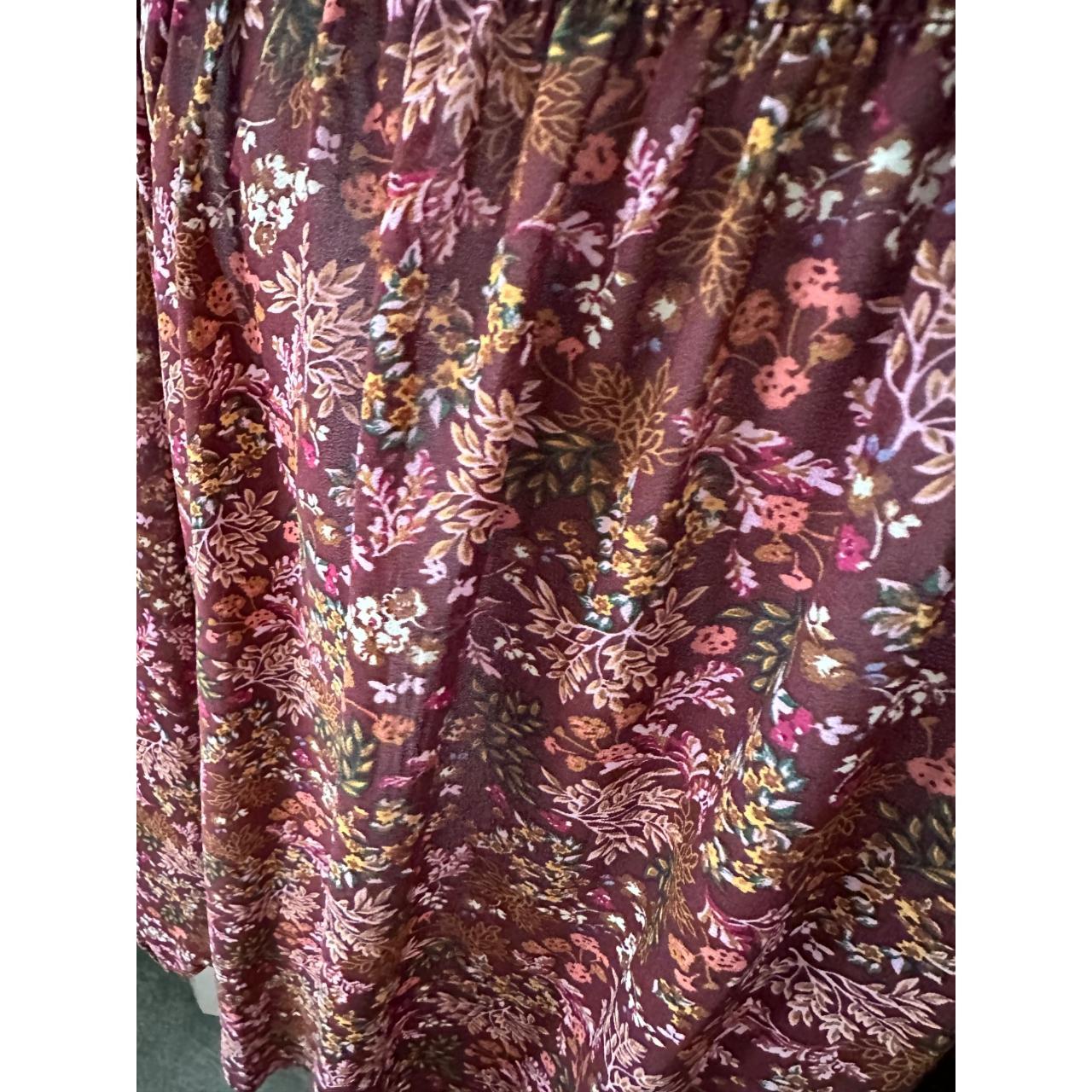 Mason and Belle Floral Flowy Burgundy Floral Blouse... - Depop