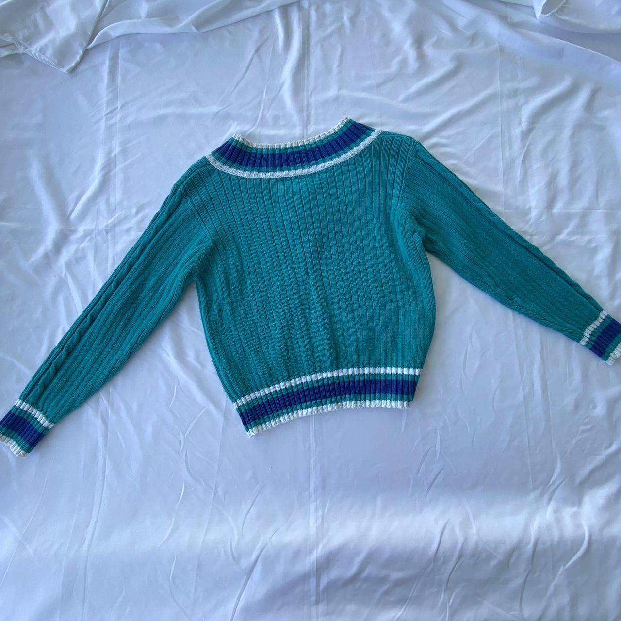 vintage green and blue knitted sweater this is... - Depop