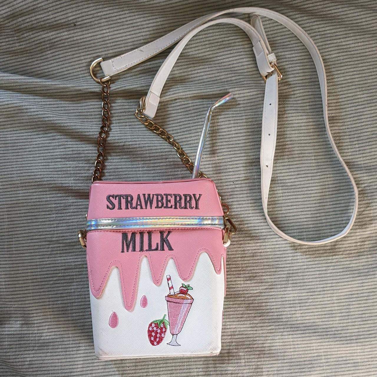 Cute Pink Strawberry Milk Carton Box Bag Faux Leather Crossbody Purse Girl  PU | eBay