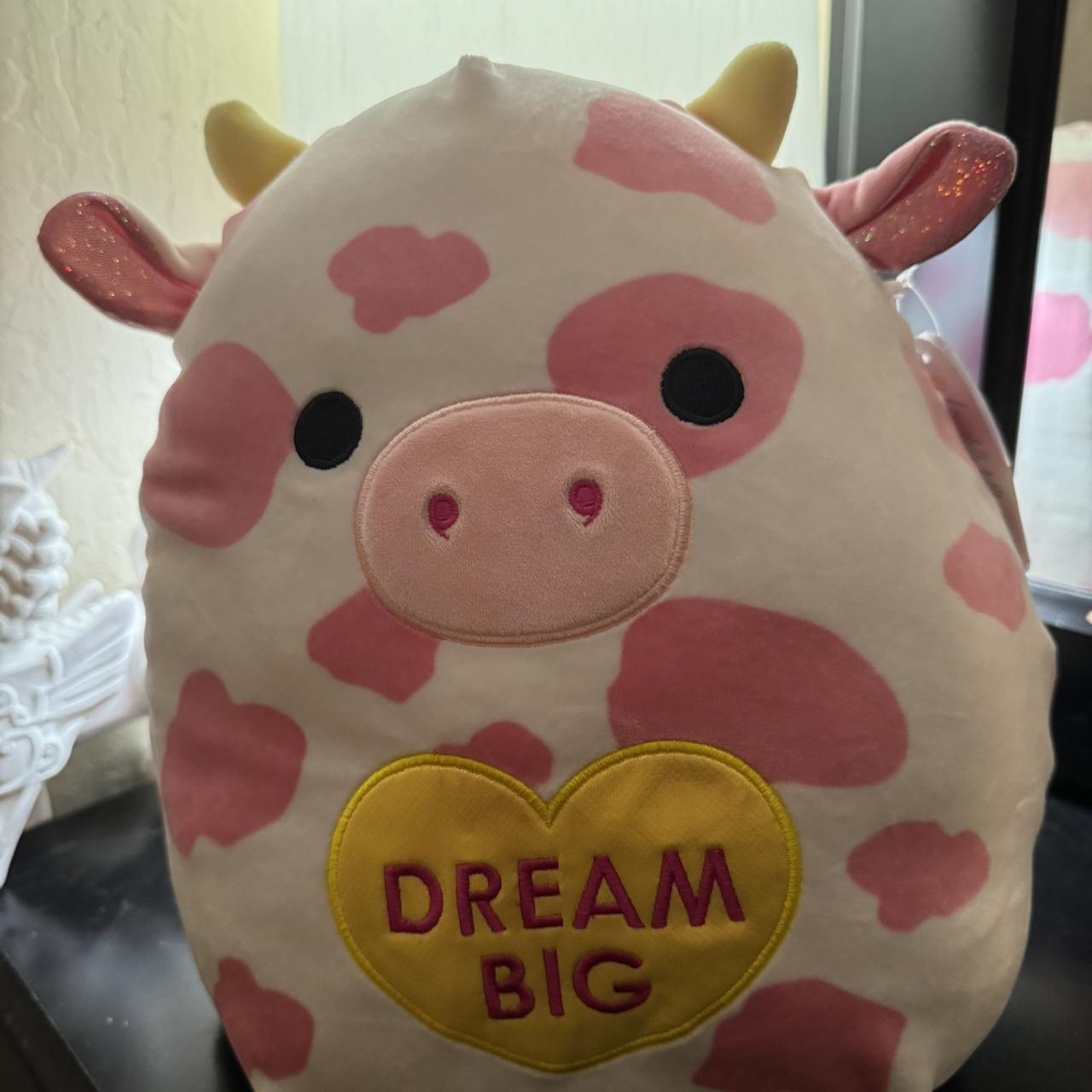 Pink and White Cow Strawberry Squishmallow Badge - Depop