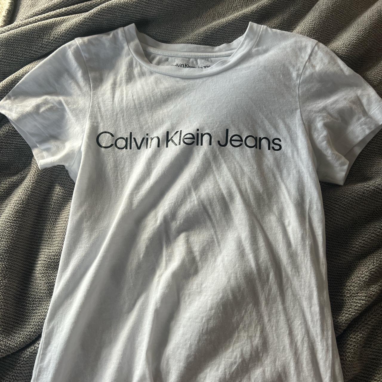 x-small white Calvin Klein jeans tshirt - perfect... - Depop