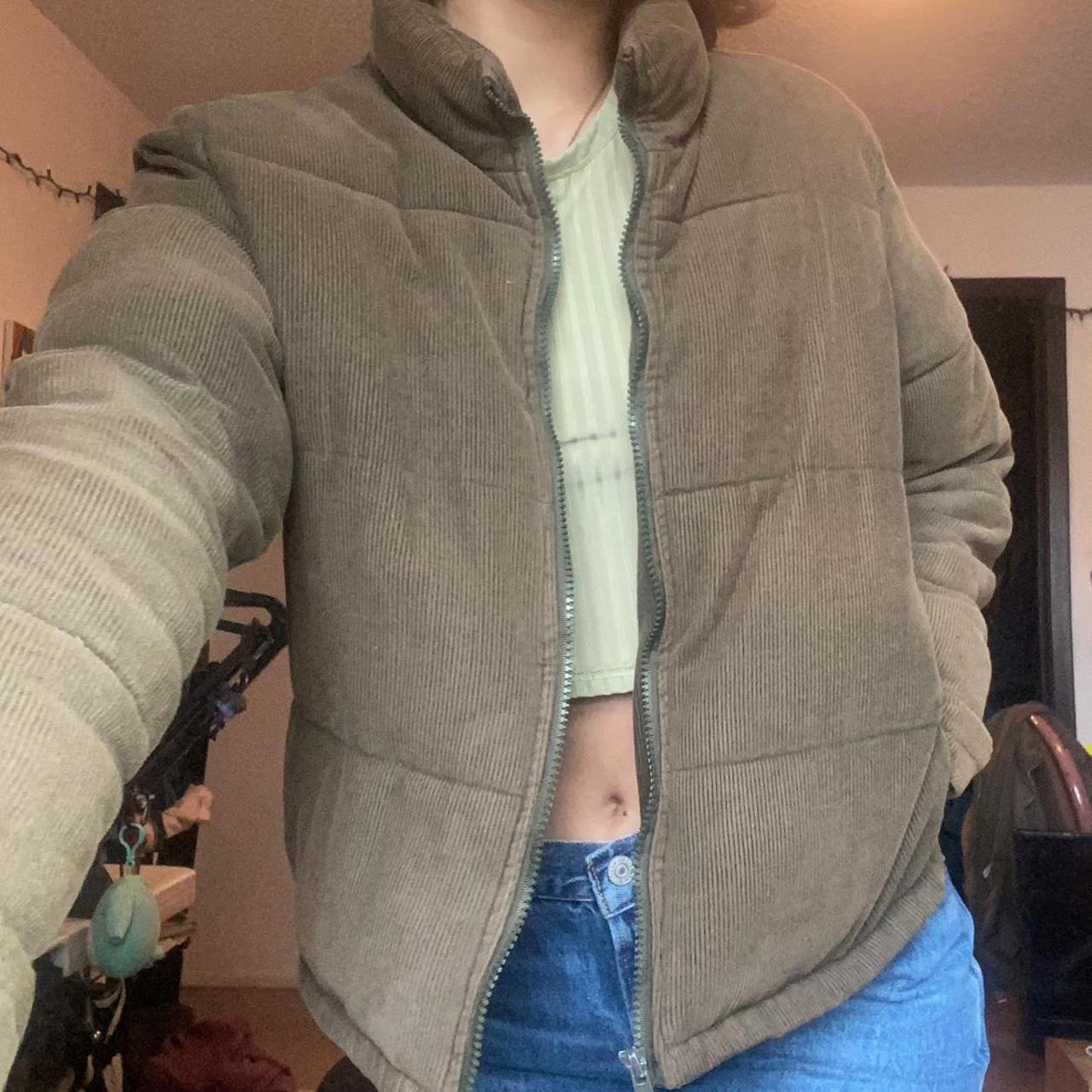 Brandy Melville Macy Green Corduroy Puffer size... Depop