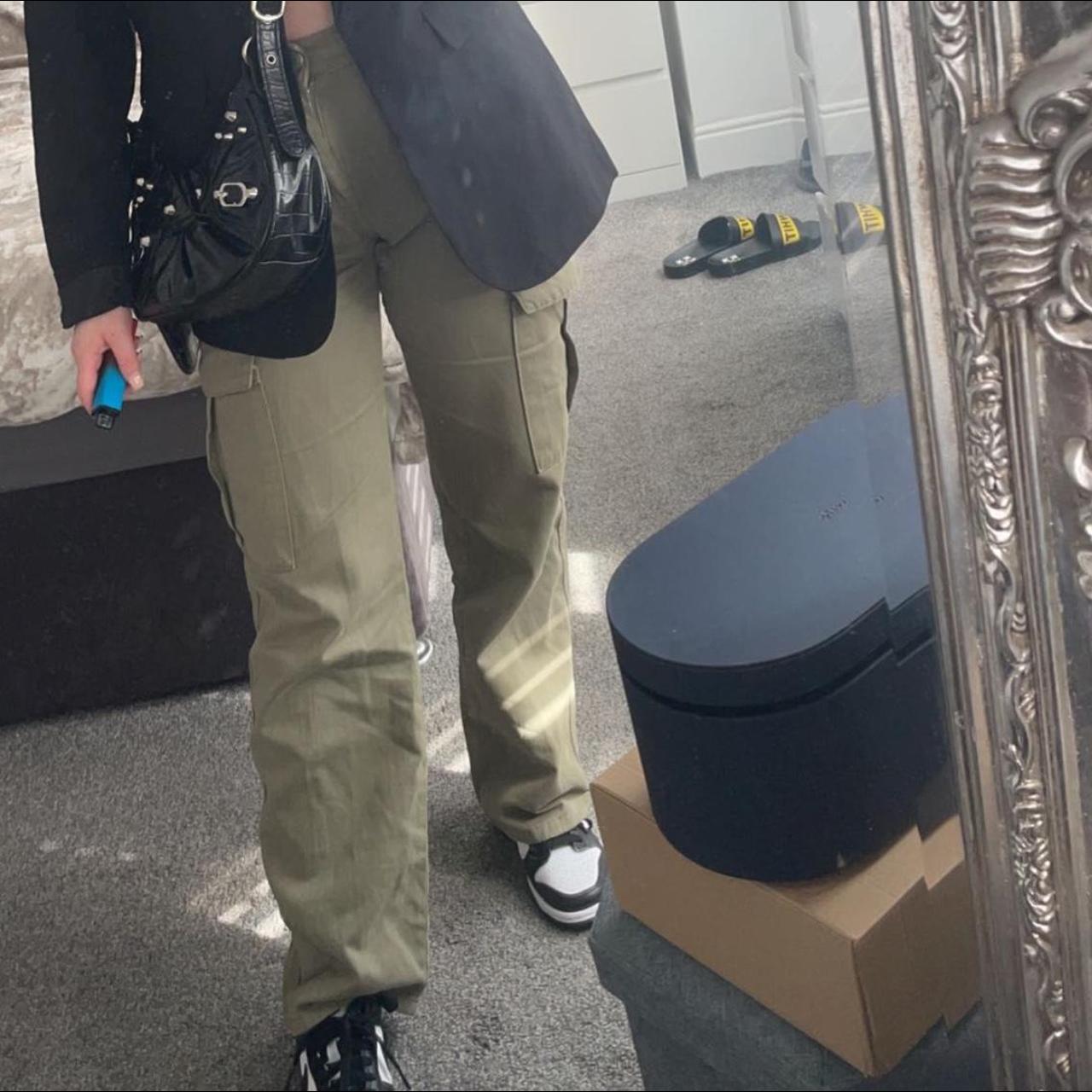 Pull and bear cargo pants in khaki Size 8 Worn few... Depop