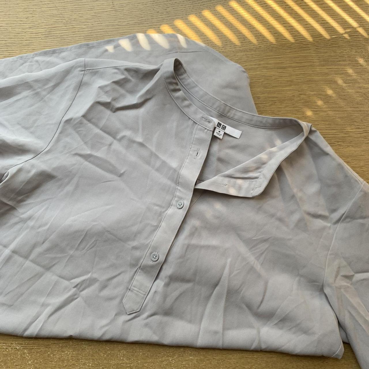 Uniqlo grey button up shirt with monk style collar ,... - Depop