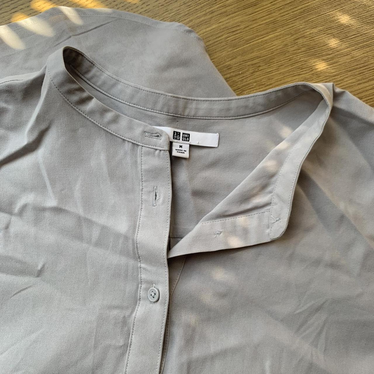 Uniqlo grey button up shirt with monk style collar ,... - Depop