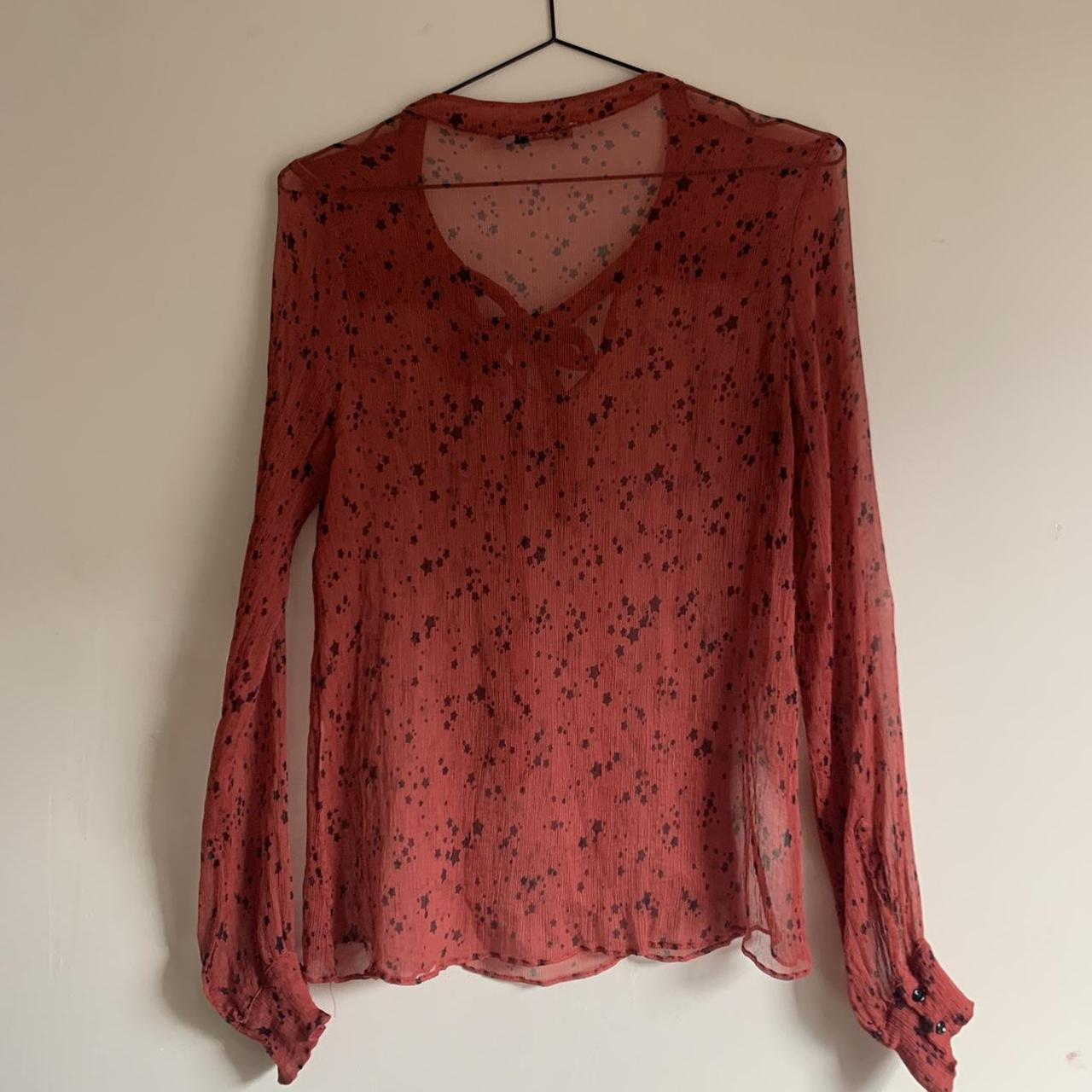 stunning y2k kookai sheer chiffon blouse top in red... - Depop