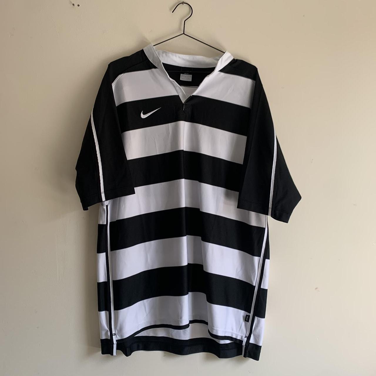 nike rugby shirt , with black and white stripe dry... Depop