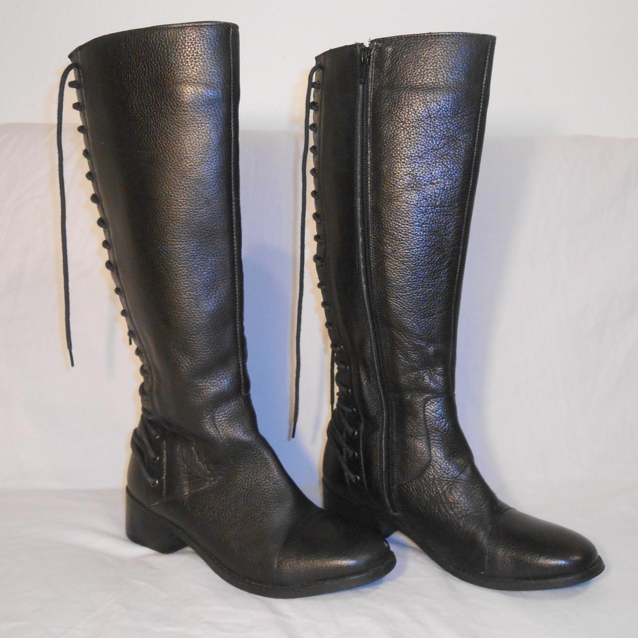 Vintage Black Lace Up Leather Boots With Step Pump Depop 2985