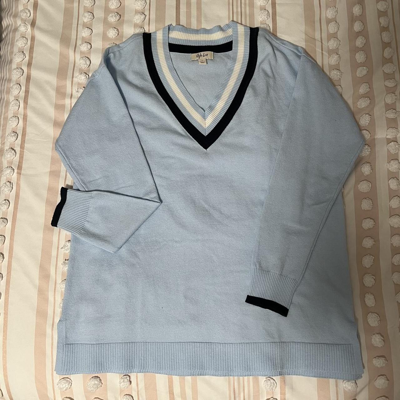 Baby Blue V Neck Sweater Top Tunic Size M Tennis... Depop