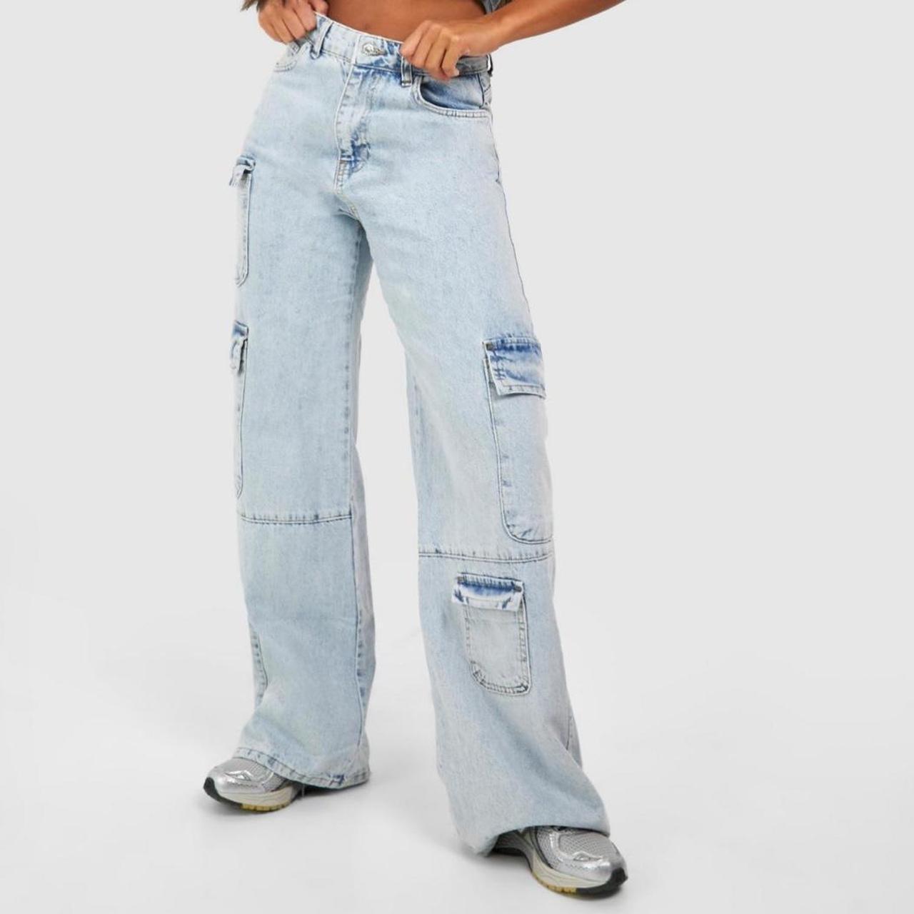 Boohoo vintage wash light blue cargo jeans x Depop