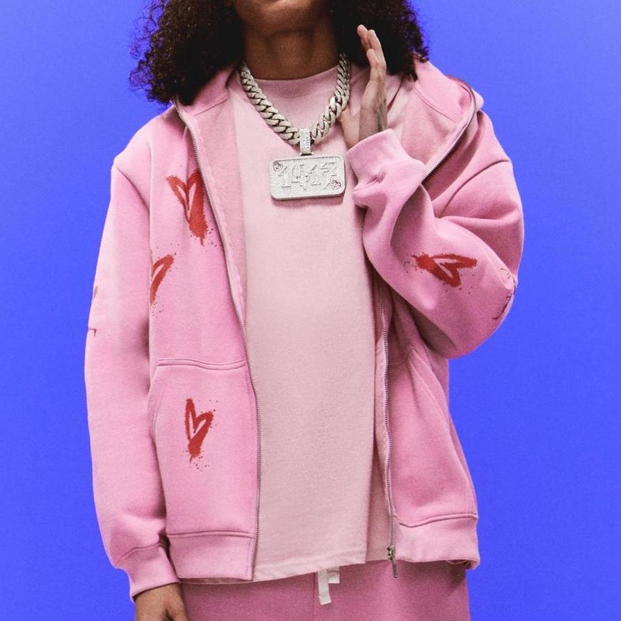 Boohooman zip through pink heart jacket hoodie x. Depop