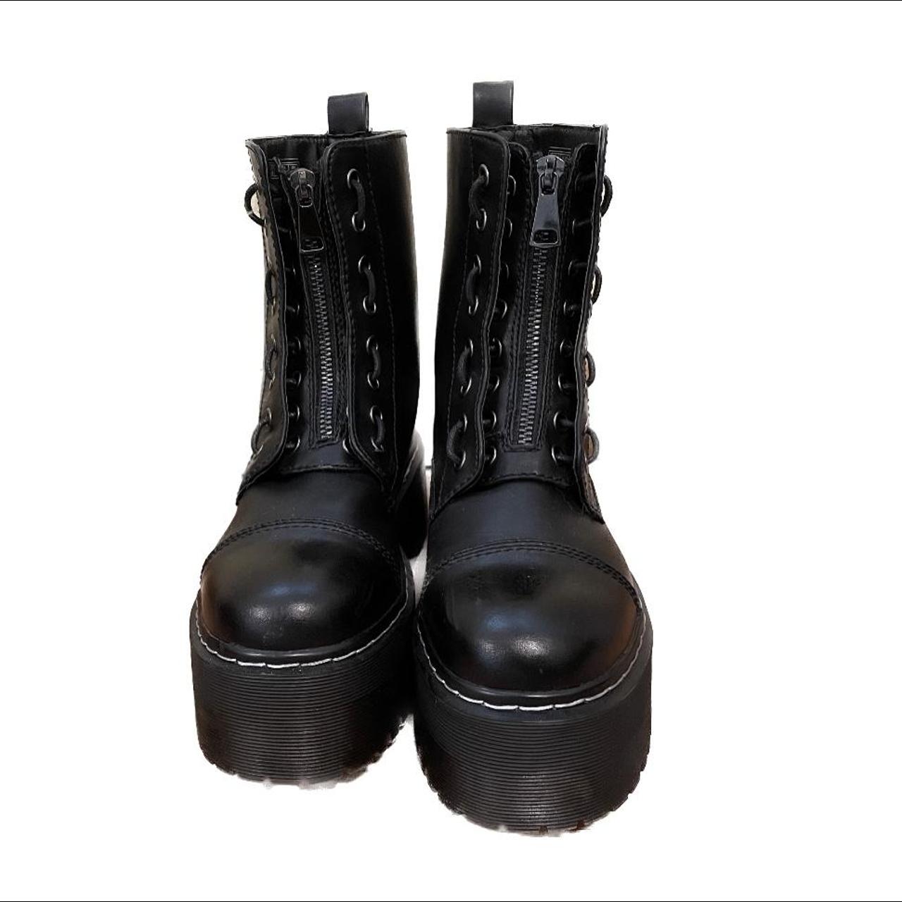 Vintage Black Leather Platform Combat Boots Great... - Depop
