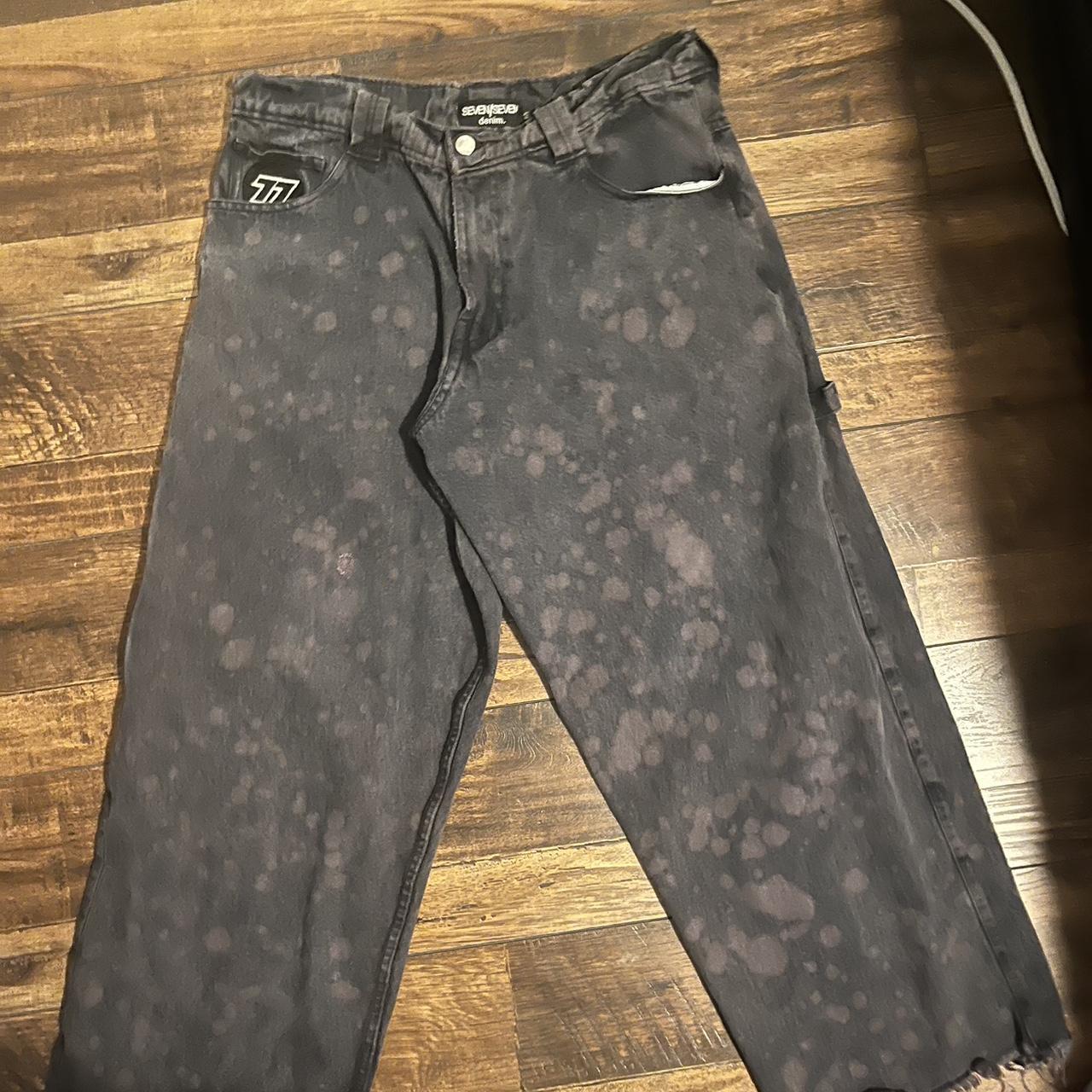 77denim purple bleach splatter pants cut to 30...