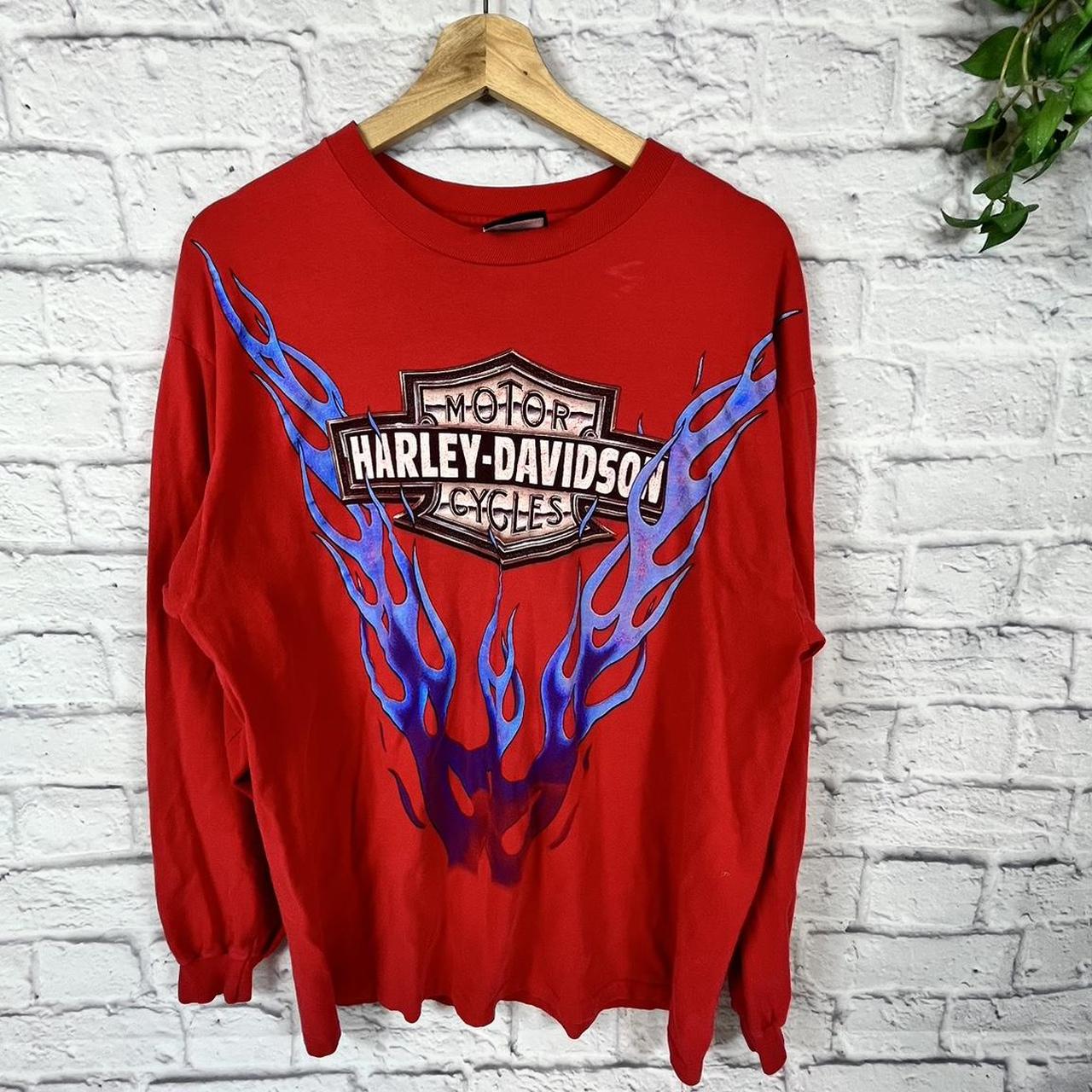 Vintage 80s Harley Davidson red / blue flame long...