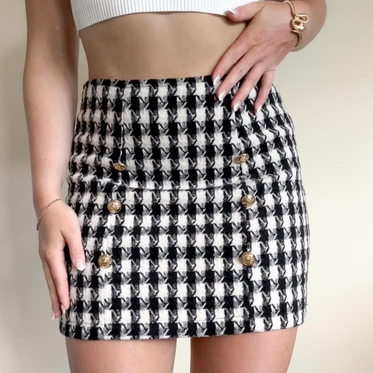 Women's Hyfve Plaid Mini Skirt with Gold decorative | Depop