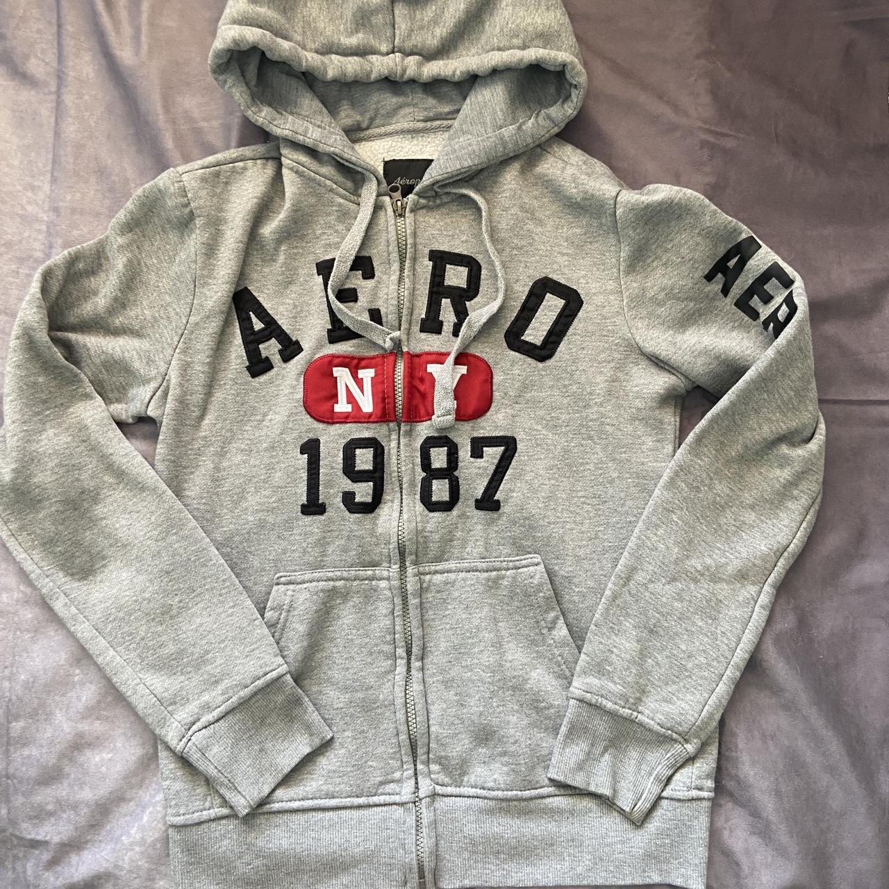 Aeropostale Women's Grey and Red Hoodie | Depop