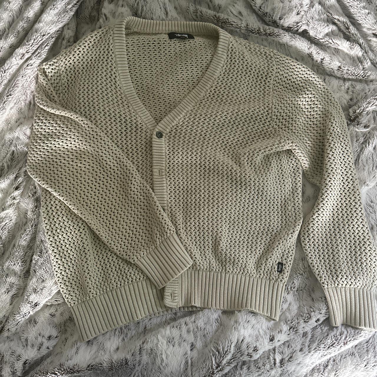 Stussy loose gauge cardigan size medium natural color - Depop