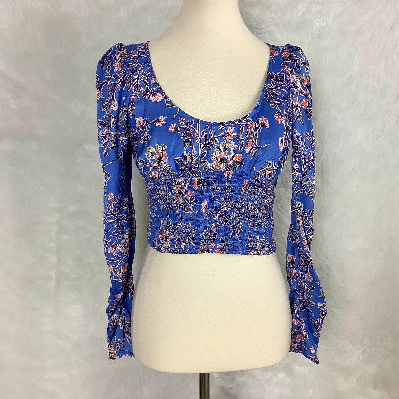 Free People Santiago Floral Printed Smocked Crop Top - Depop