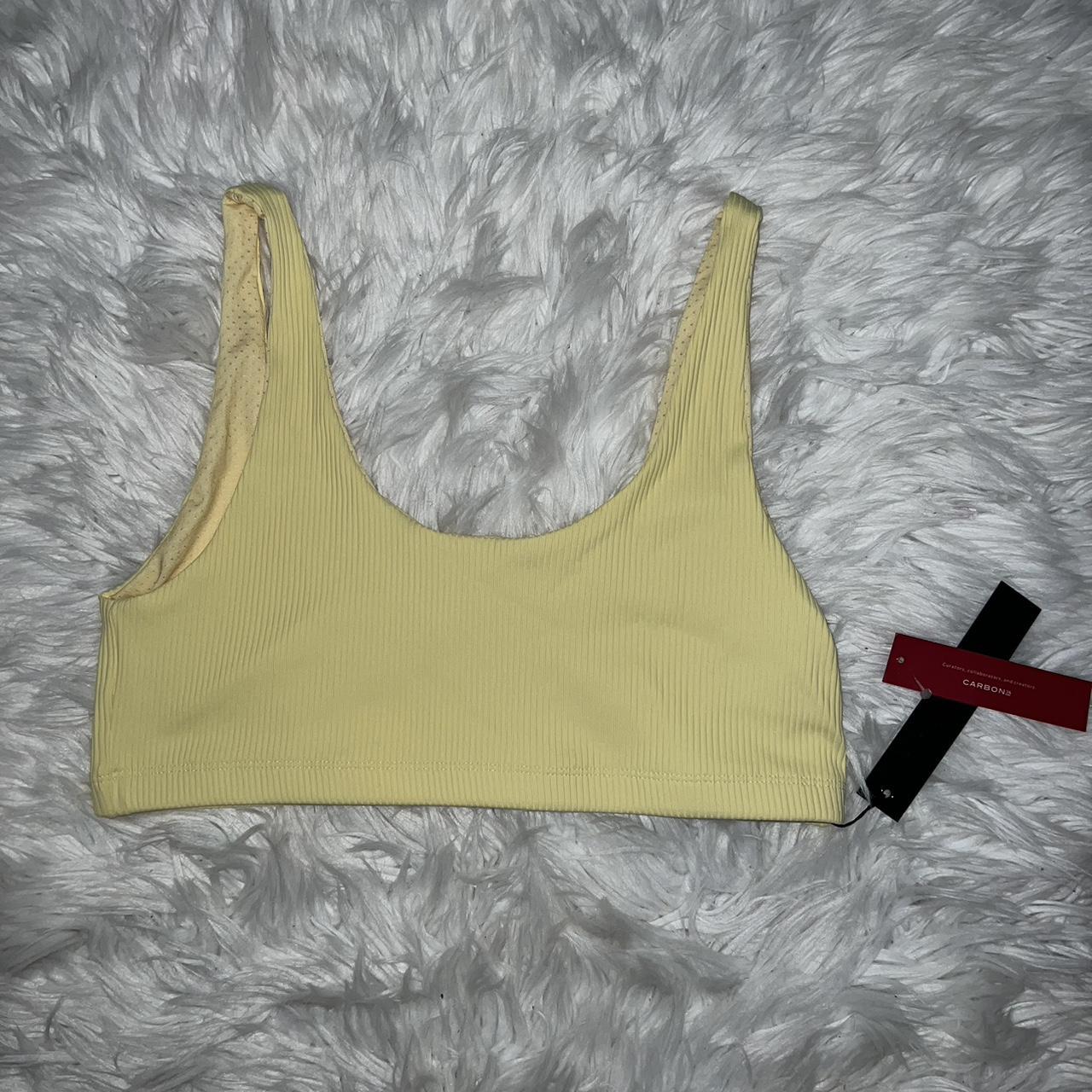 carbon38 ribbed bra • butter yellow ; L 85% nylon,... - Depop