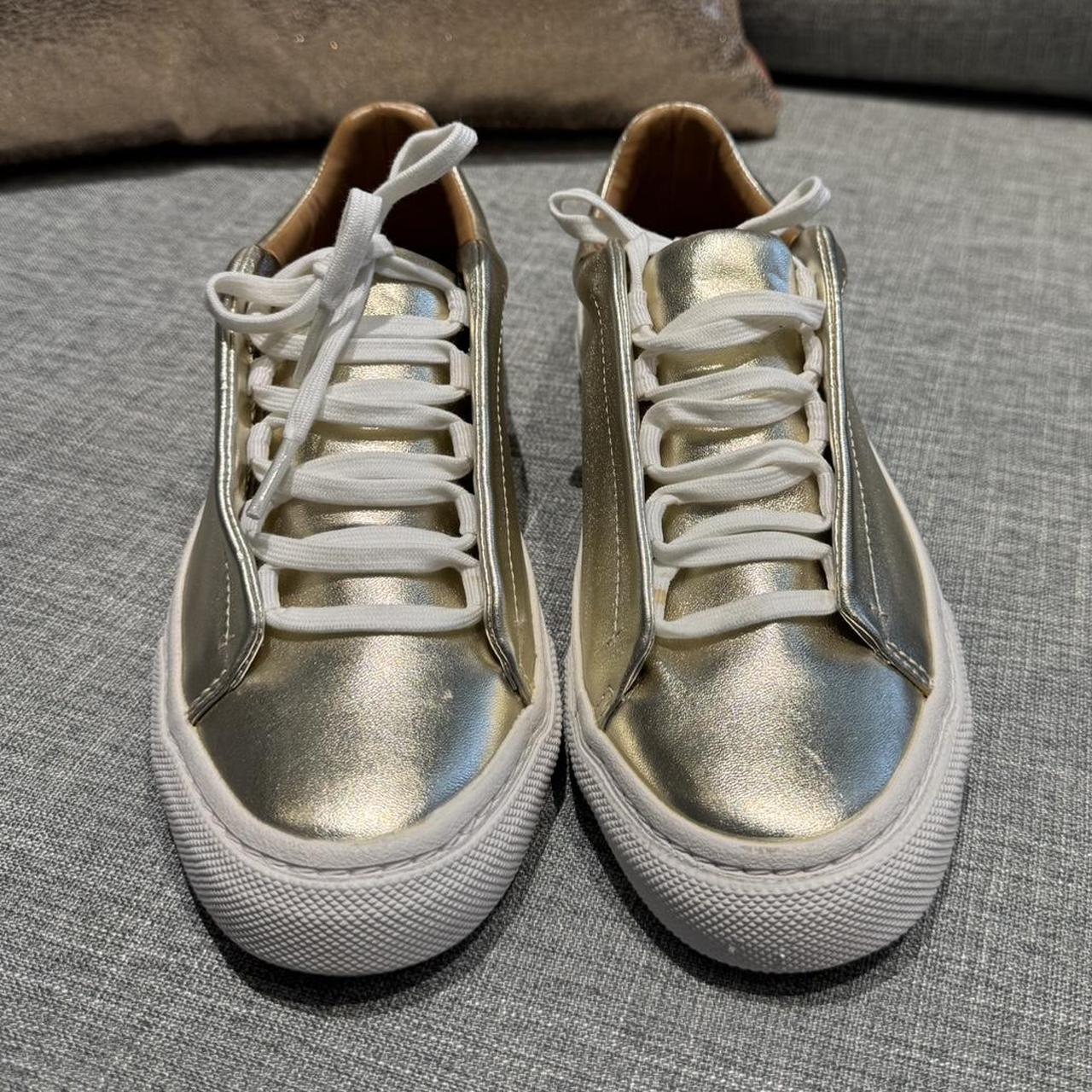 Gold metallic faux leather sneakers with Depop