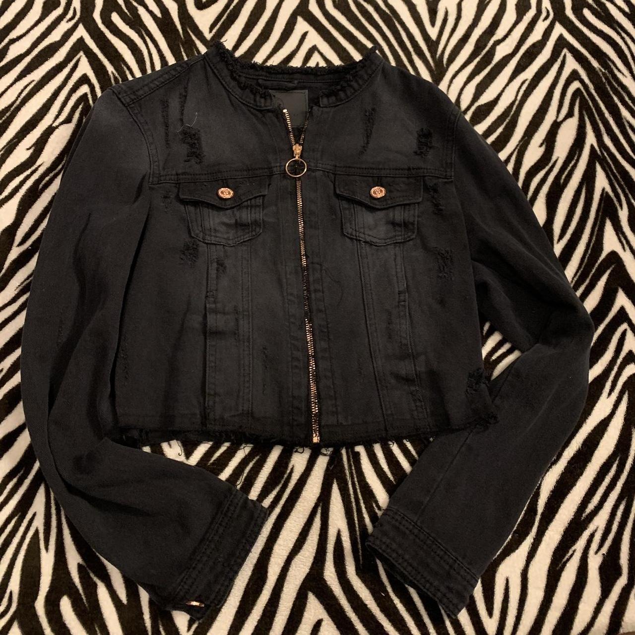 Rose gold zipper black denim cropped jacket Depop