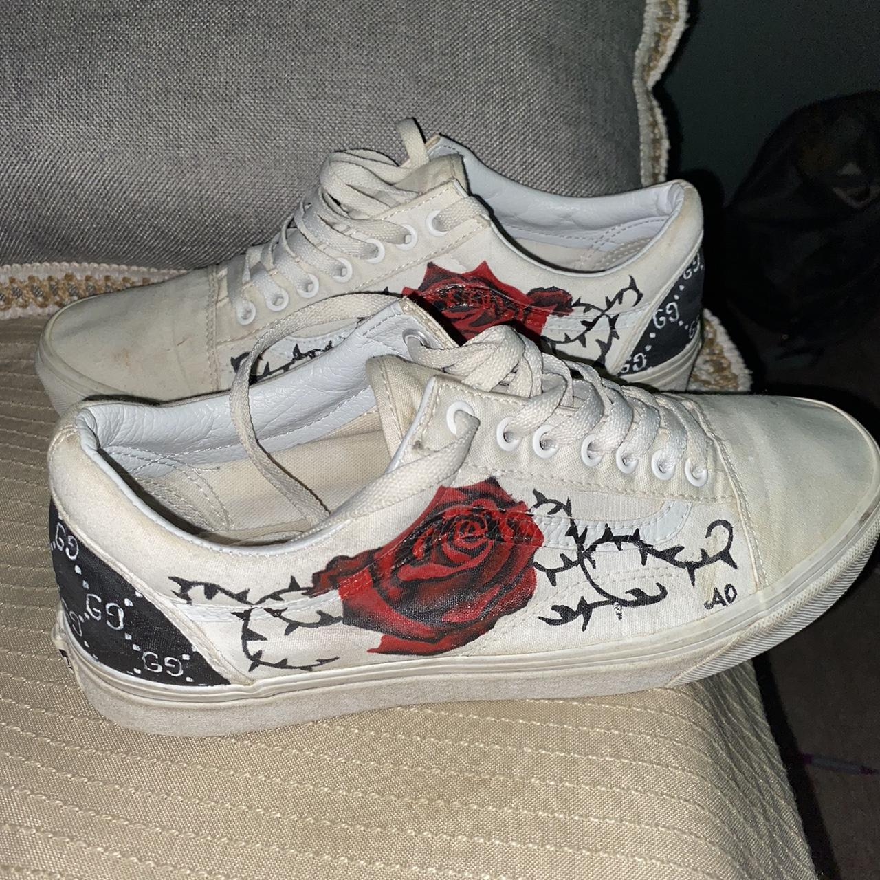 Rose embroidered white top vans