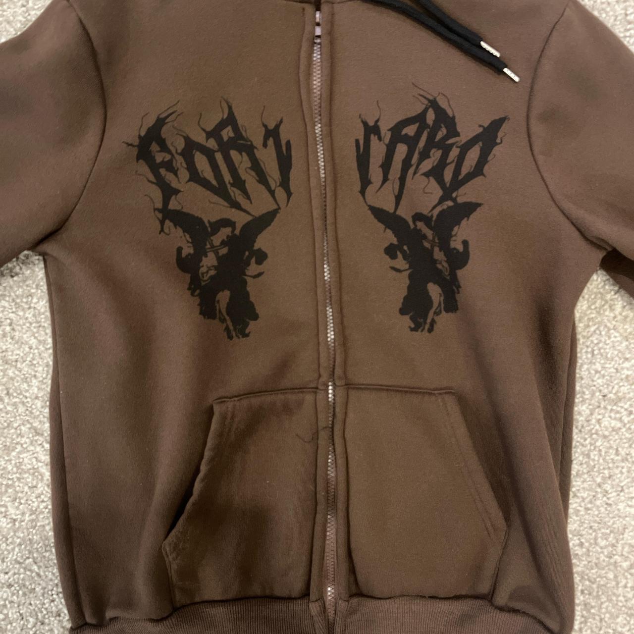 Grunge Y2K zip up hoodie Color: Brown Size: | Depop