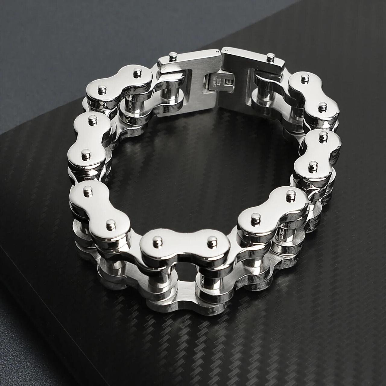 Stainless steel bike hot sale chain bracelet