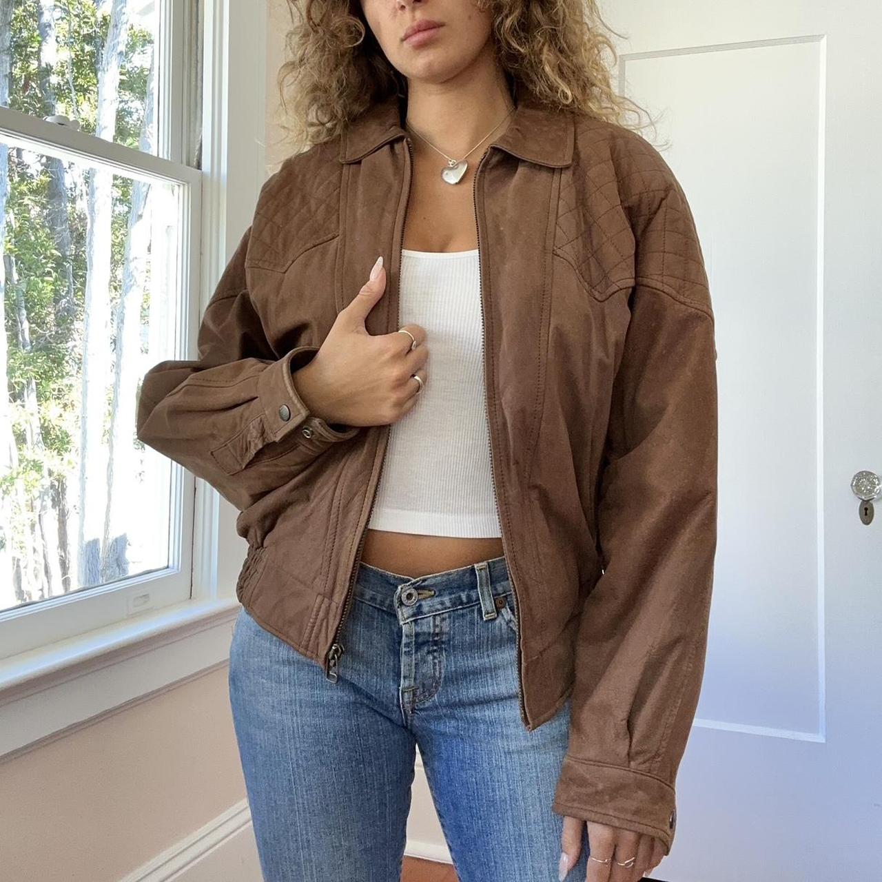 Gorgeous vintage brown suede bomber style leather... - Depop