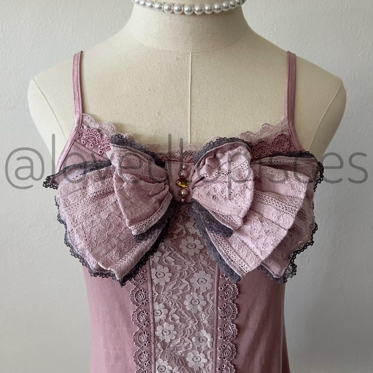 Ruffle lace babydoll cami top with bow ribbon from... - Depop