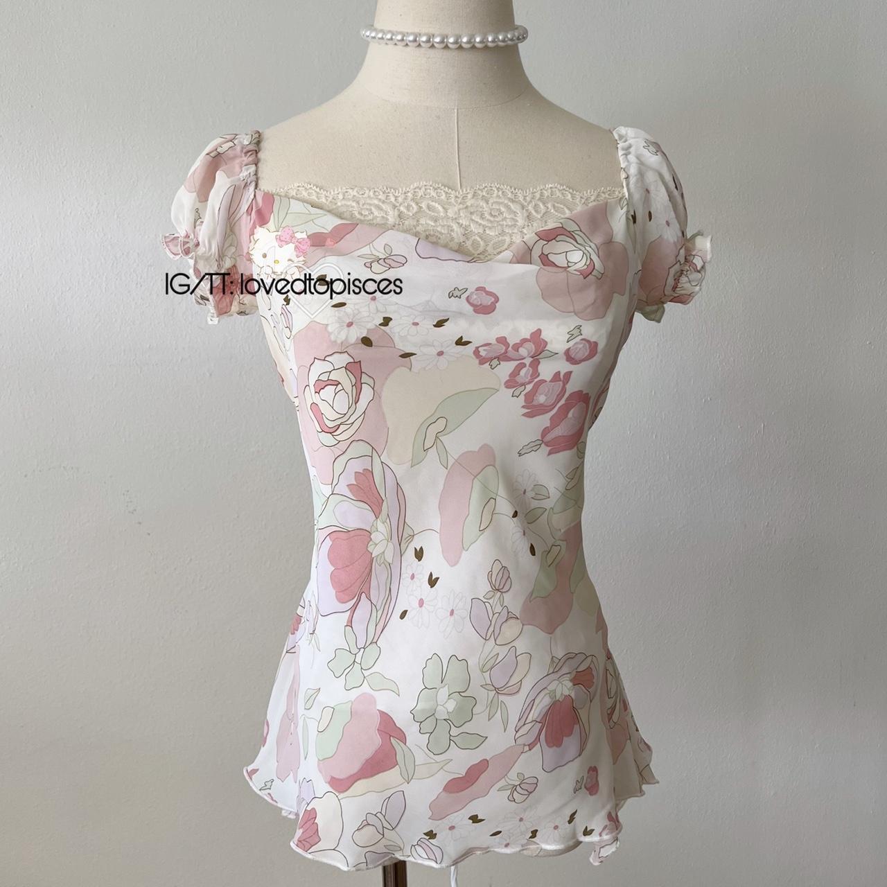 Flowy Ruffle Lace Floral Babydoll Top With Puff Like Depop