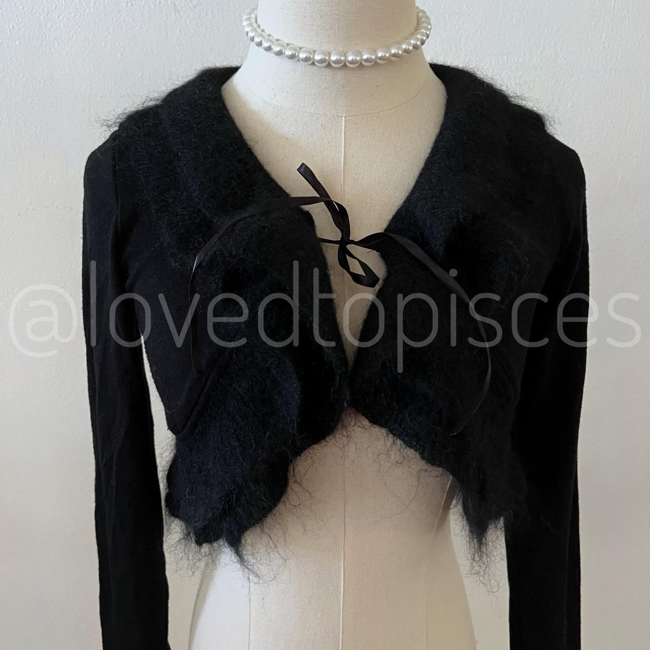 Ruffle fluffy cardigan with ribbon from japan Black... - Depop