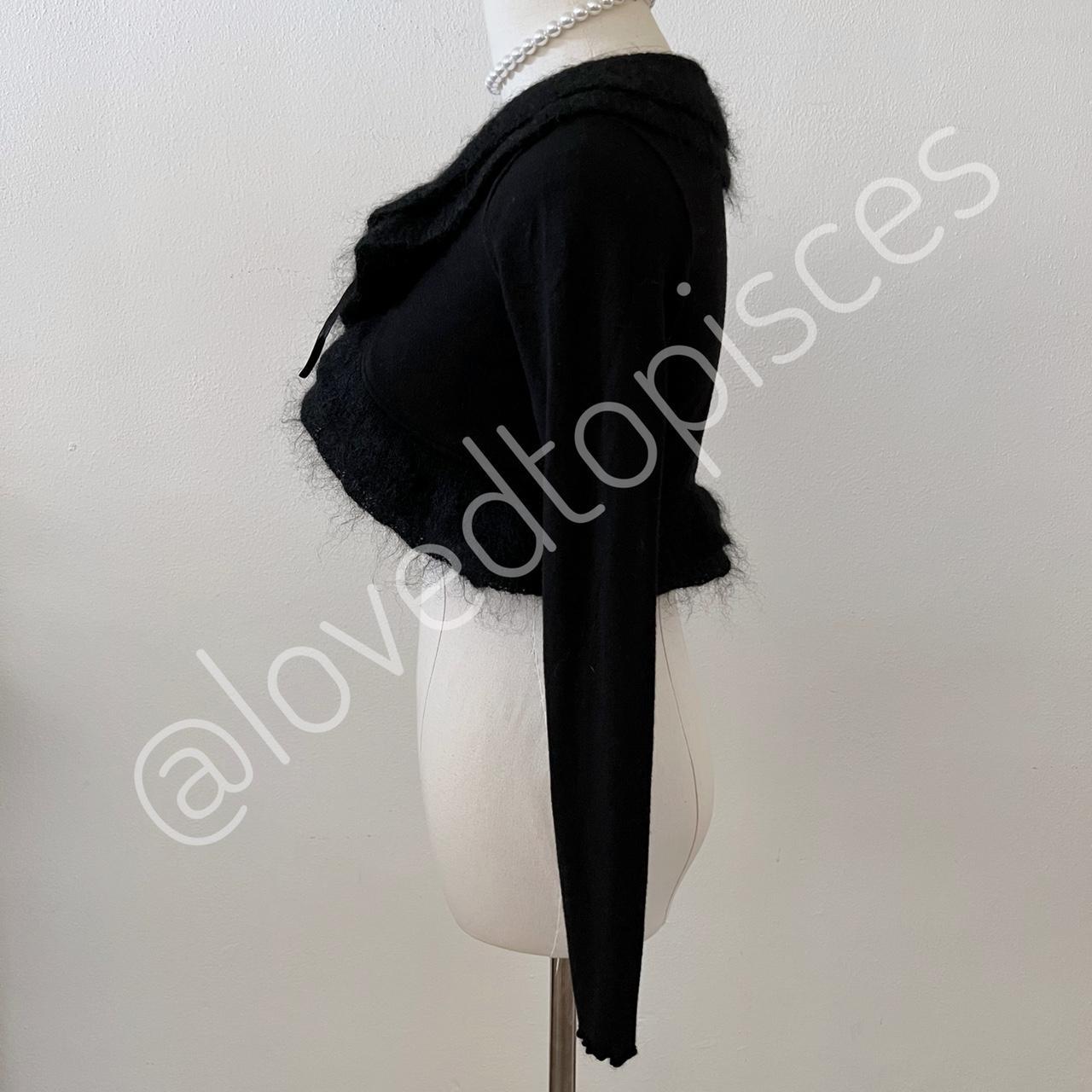Ruffle fluffy cardigan with ribbon from japan Black... - Depop