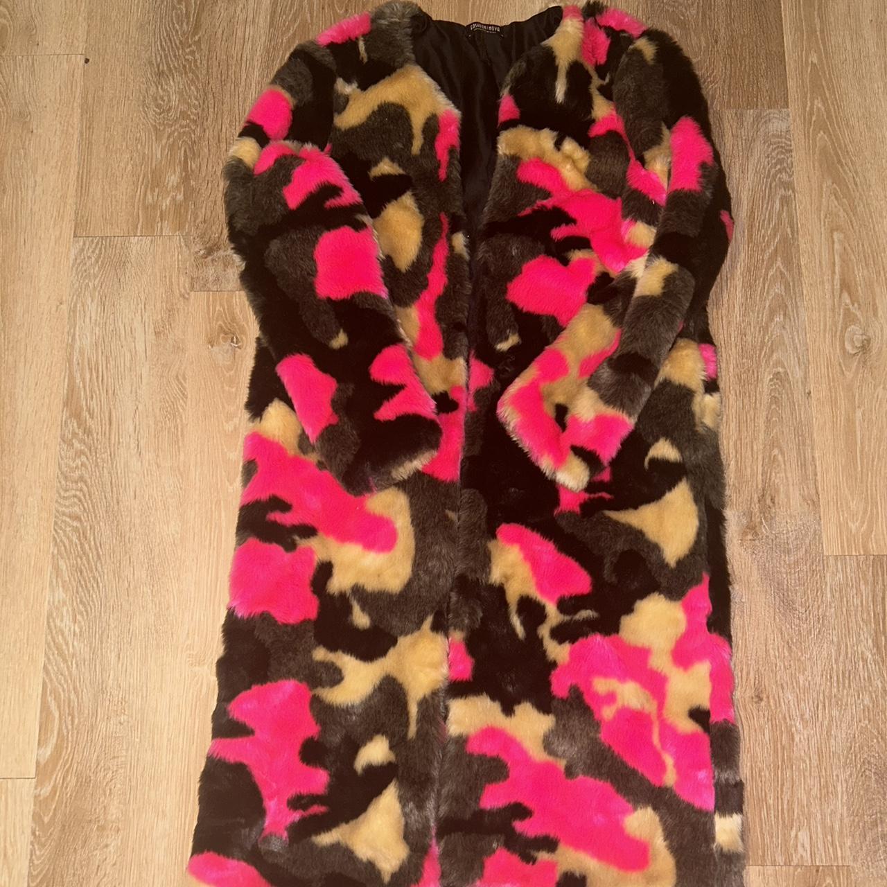 Pink Camouflage Patterned Fur 2024 Coat