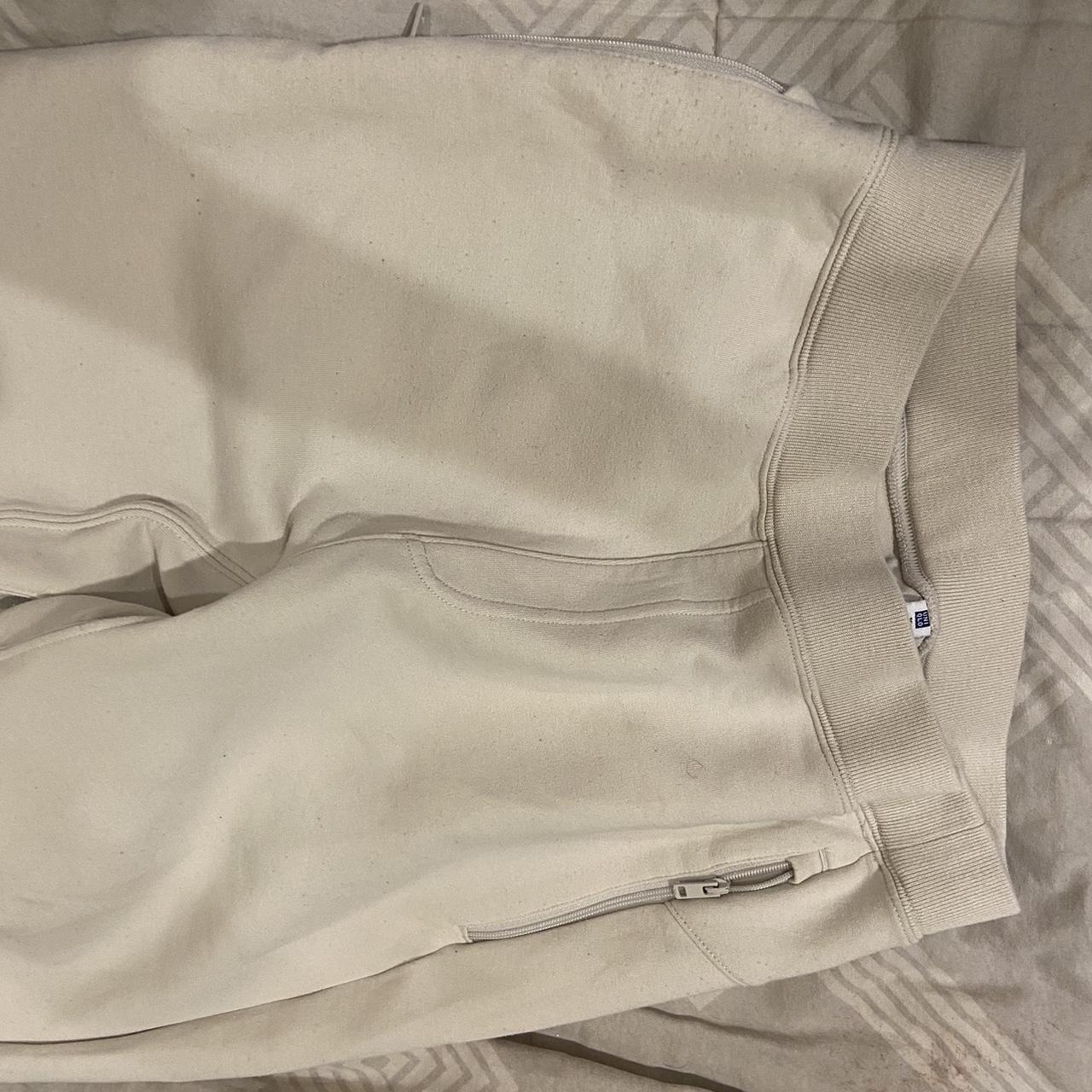 Cream Sweatpants with zipper pockets - Depop