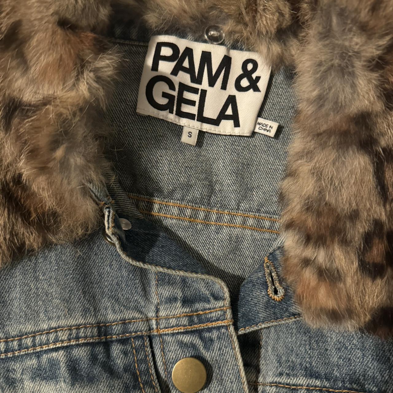 Pam and Gela Jean jacket with cheetah print collar. Depop