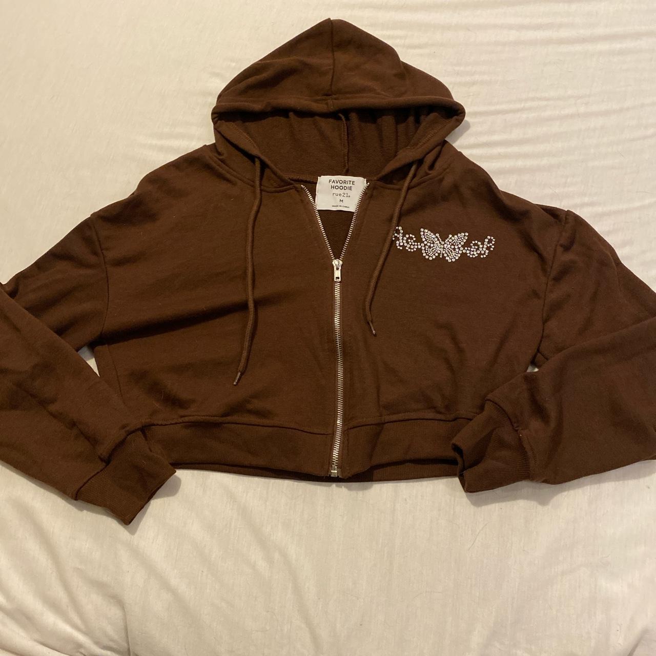 rue 21 cropped hoodie. adorable butterfly rhinestone... Depop