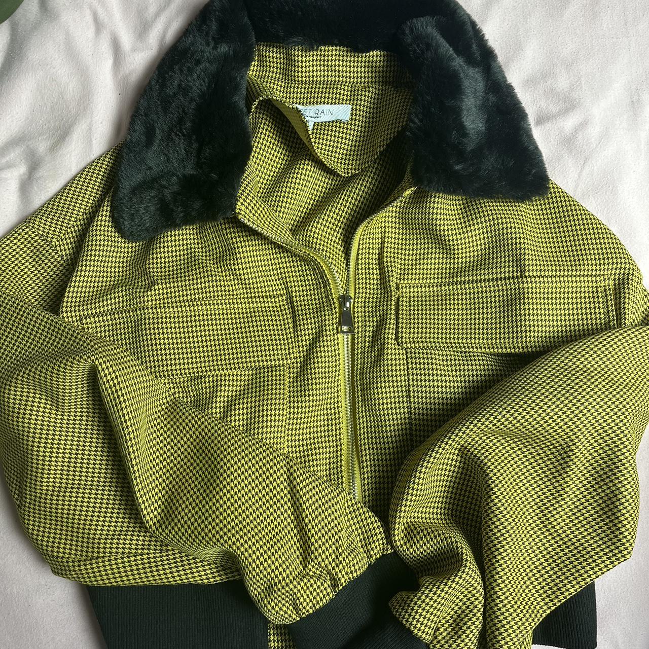 cute black and yellow bomber jacket! the collar is... Depop