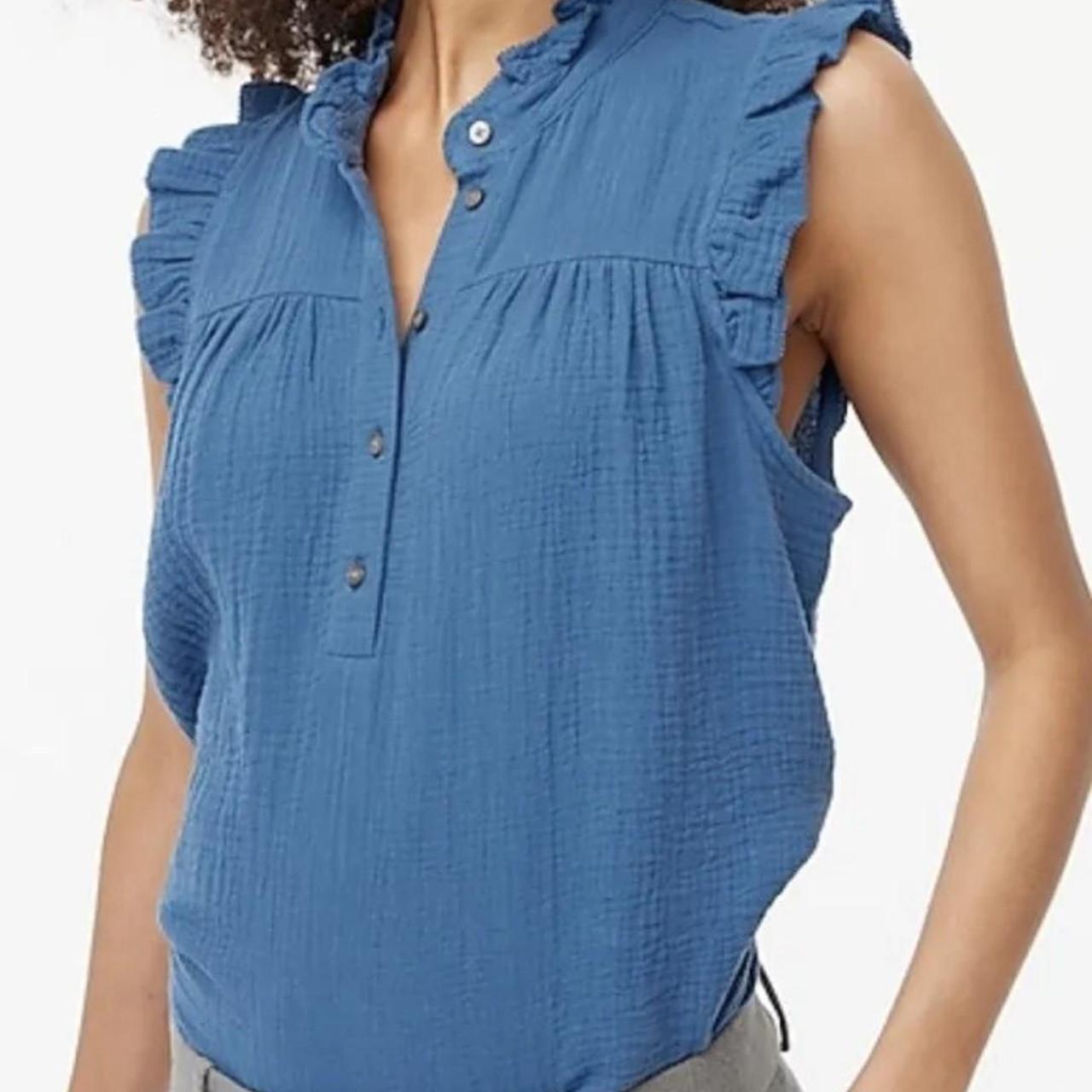 NWT J. Crew Gauze Smocked Ruffle Button Down Top... Depop