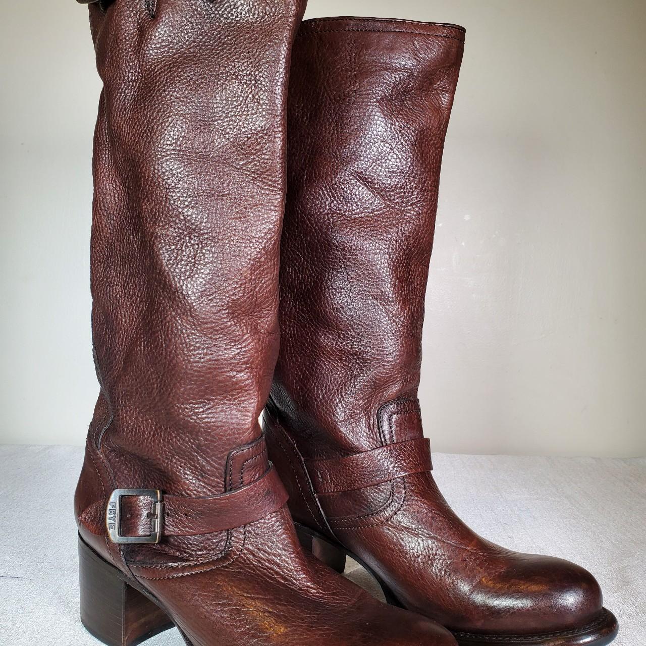 FRYE VERA SLOUCH Tall Leather Boots in Redwood Lug Depop