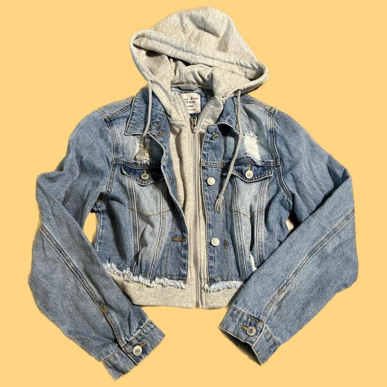Love Tree Hooded Denim Jacket Size L Faux Depop
